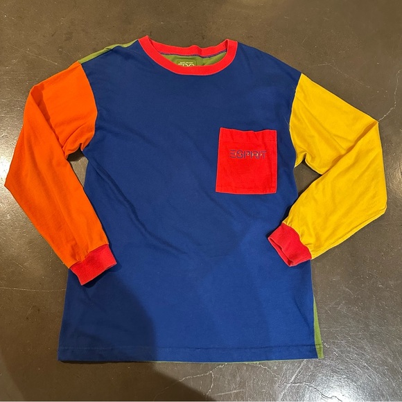 Vintage 90s ESPRIT DE CORPS Long Sleeve Color Block Pocket Tee - Size Large - Picture 4 of 11